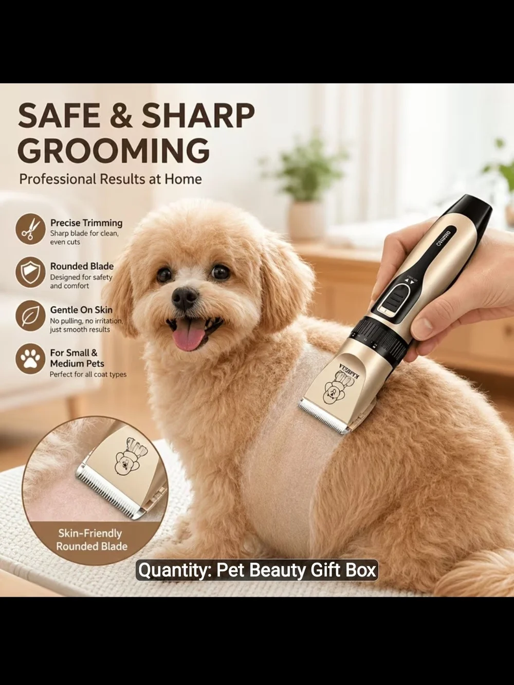 Gold & Black Type-C Pet Hair Trimmer - Cordless Grooming Kit